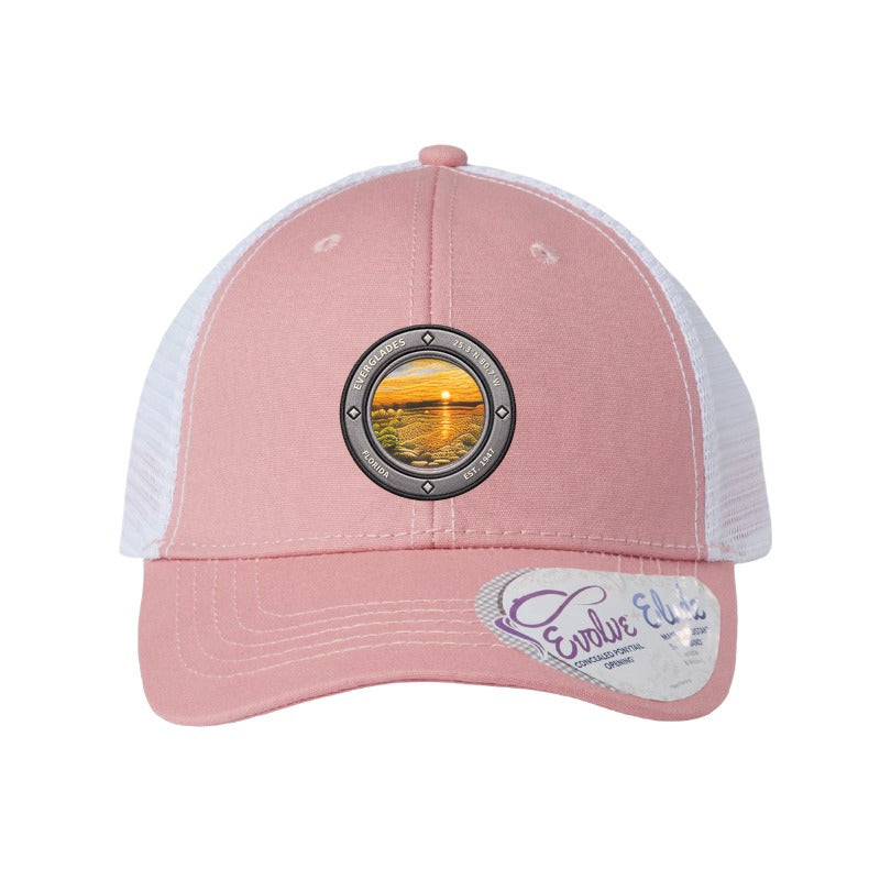Everglades National Park patch hat — Dusty Rose/White (Ponytail)