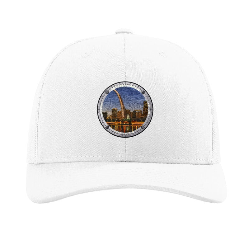 Gateway Arch National Park patch hat in White — the Gateway Arch over St. Louis badge on a Richardson 112 trucker cap