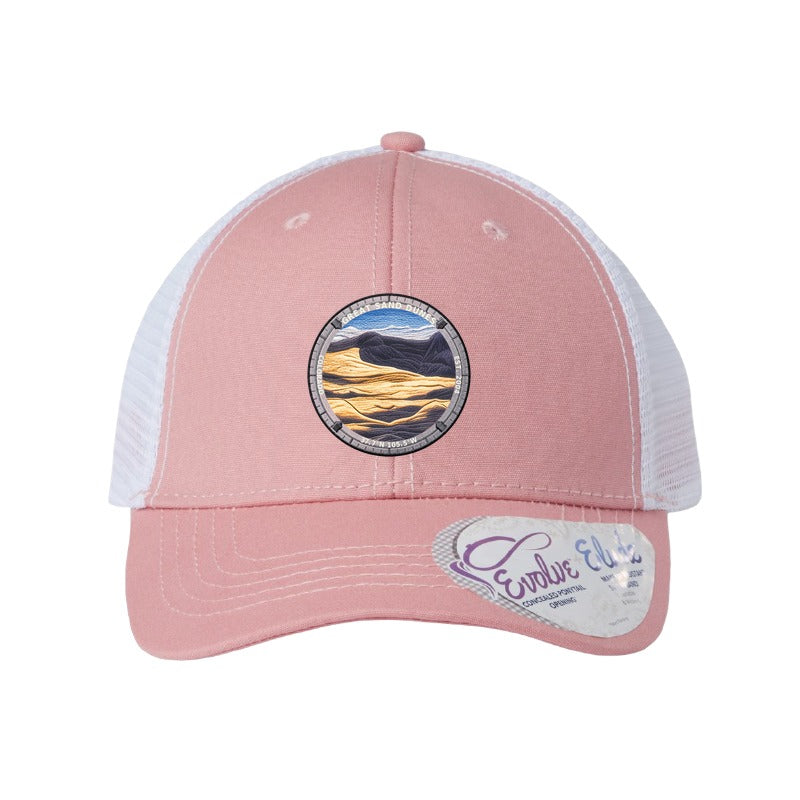 Great Sand Dunes National Park patch hat — Dusty Rose/White (Ponytail)