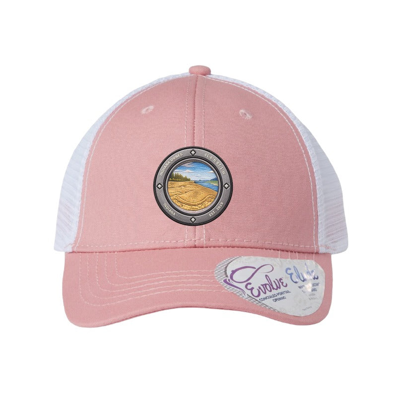 Indiana Dunes National Park patch hat — Dusty Rose/White (Ponytail)