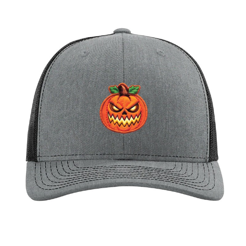 Wicked Grin jack-o'-lantern patch hat — Heather Grey/Black