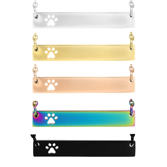 Paw Print Cutout Horizontal Bar Stainless Steel Necklace