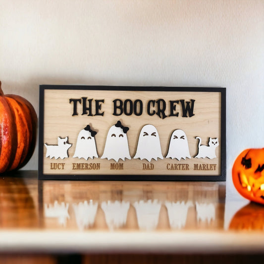 Personalized Ghost Family Sign with Pets, The Boo Crew, Halloween Decor for Spooky Season