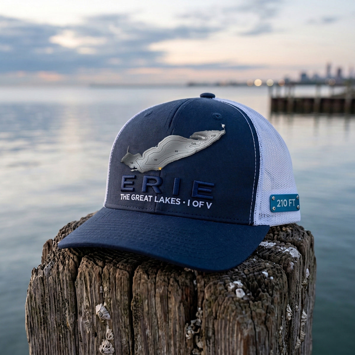 The ERIE hat, I of V in The Great Lakes Collector's Edition, with a stainless Lake Erie plate and a gold star on Cleveland.