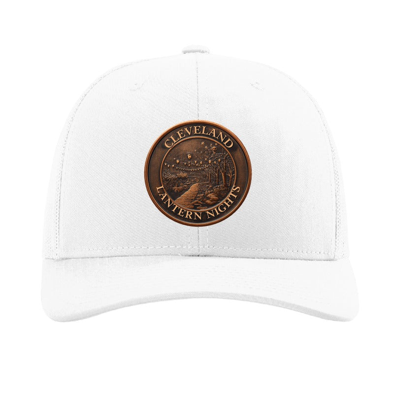 Cleveland Lantern Nights patch on a white Richardson 112 trucker hat