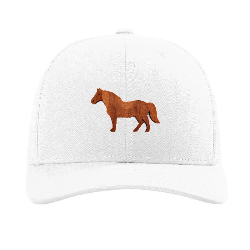 Wood horse patch trucker hat, Cleveland mounted unit — White