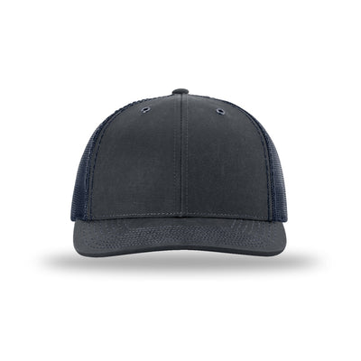 Richardson 112WF Fremont waxed cotton trucker hat in navy, front view