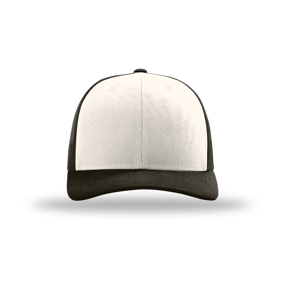 Richardson 112 trucker hat, cream with coffee mesh, front view