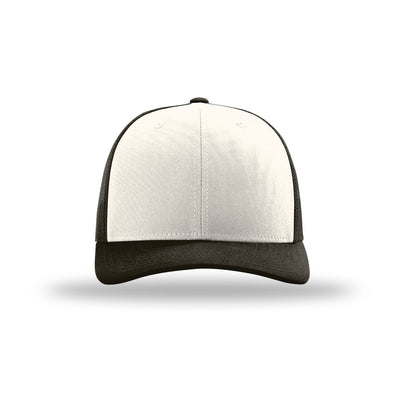 Richardson 112 trucker hat, cream with coffee mesh, front view