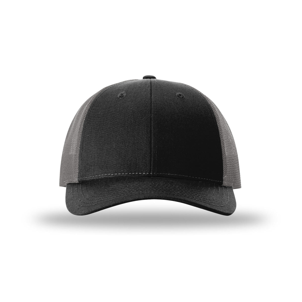 Richardson 115 Low Pro Trucker hat, Black/Charcoal, front view