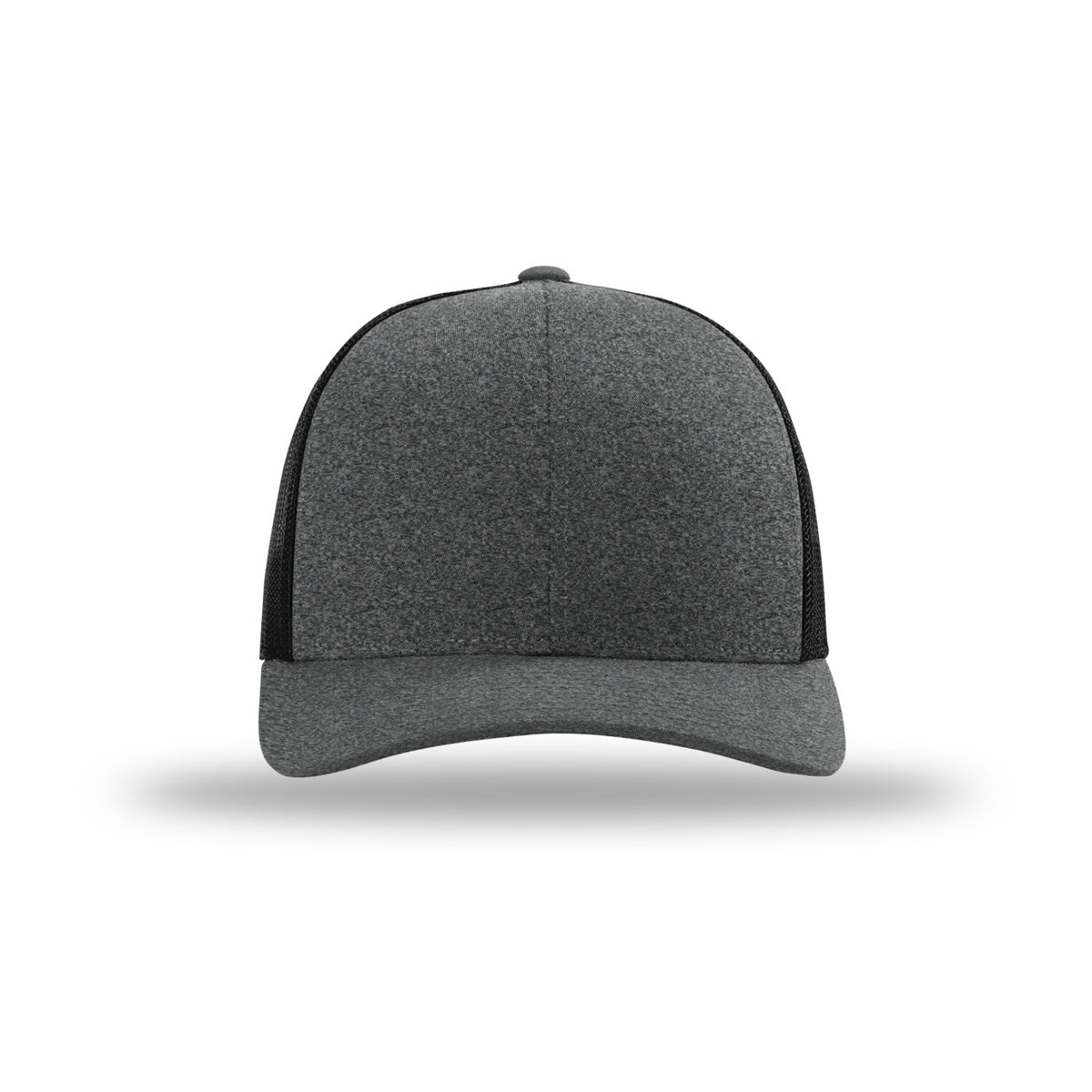 Richardson 115CH Low Pro Heather Trucker hat, Black Heather/Black, front view