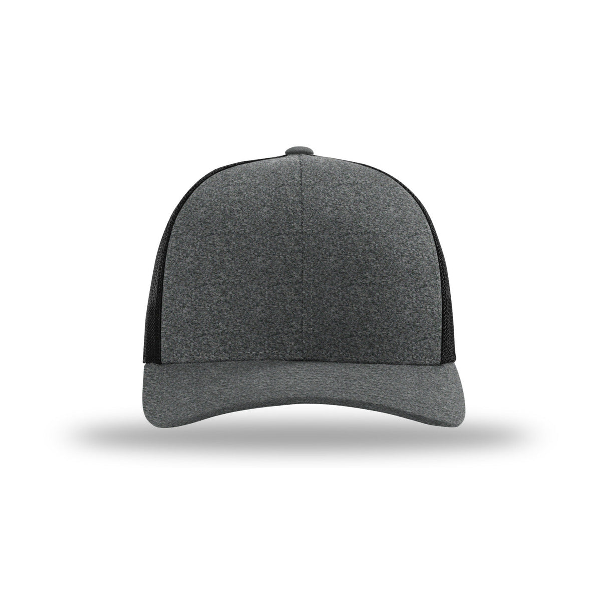 Richardson 115CH Low Pro Heather Trucker hat, Black Heather/Black, front view
