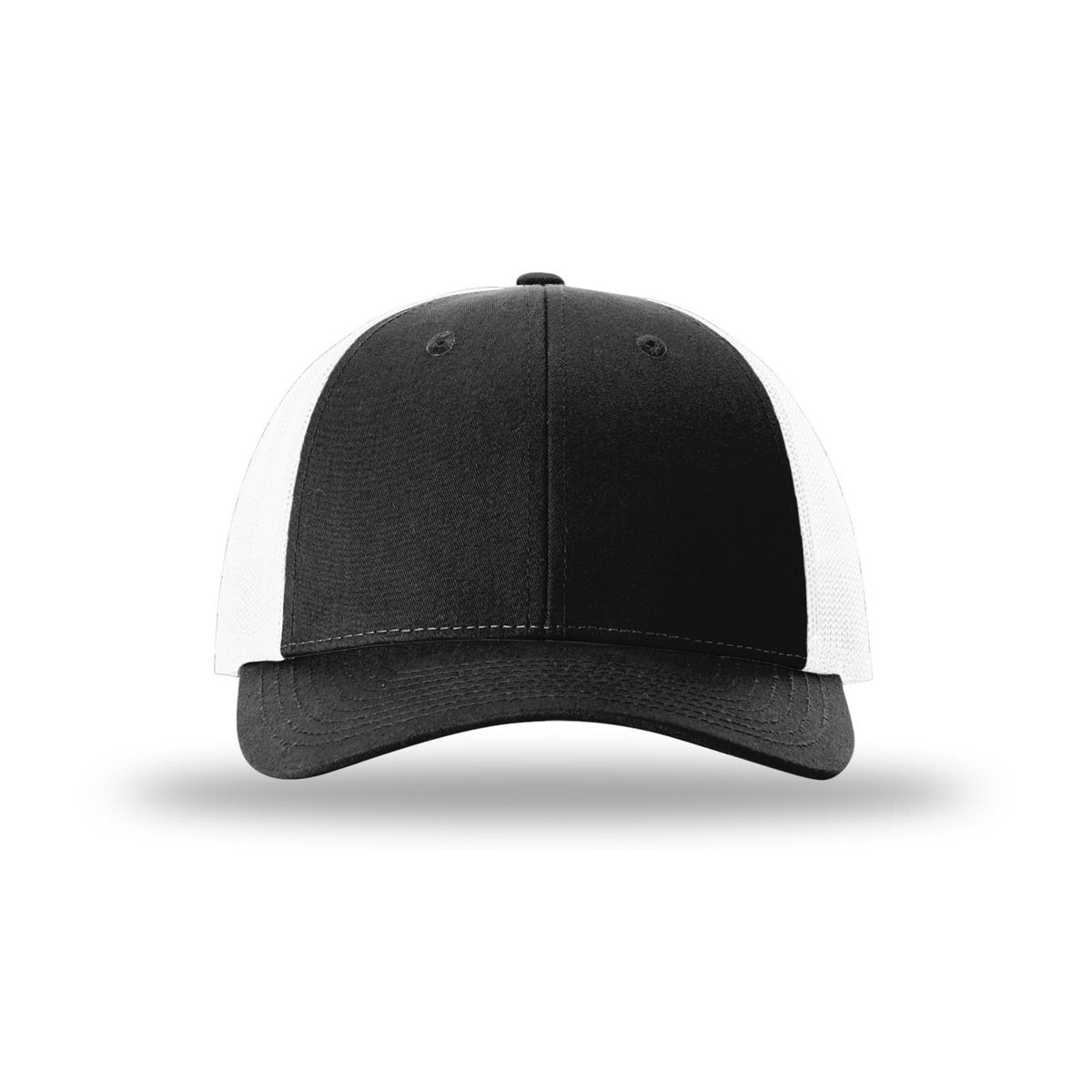 Richardson 115 Low Pro Trucker hat, Black/White, front view