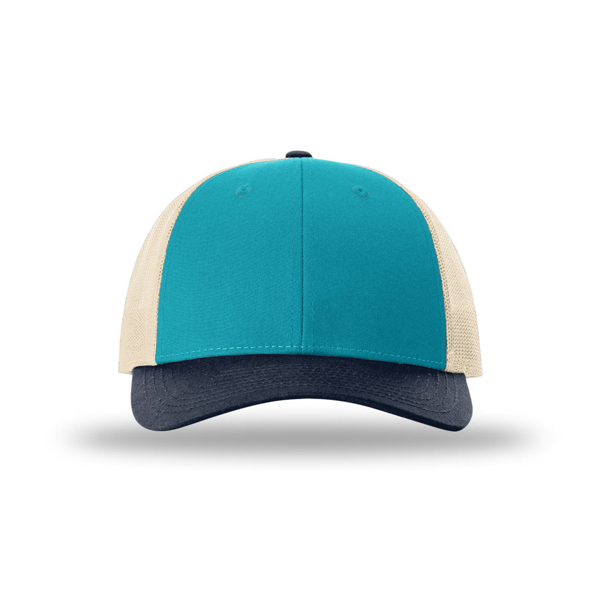 Richardson 115 Low Pro Trucker hat, Blue Teal/Birch/Navy, front view