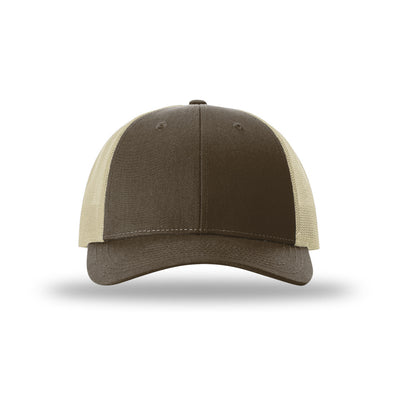Richardson 115 Low Pro Trucker hat, Brown/Khaki, front view