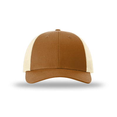 Richardson 115 Low Pro Trucker hat, Caramel/Birch, front view