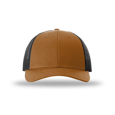 Richardson 115 Low Pro Trucker hat, Caramel/Black, front view