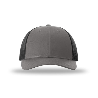 Richardson 115 Low Pro Trucker hat, Charcoal/Black, front view