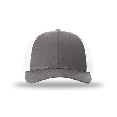 Richardson 115 Low Pro Trucker hat, Charcoal/White, front view