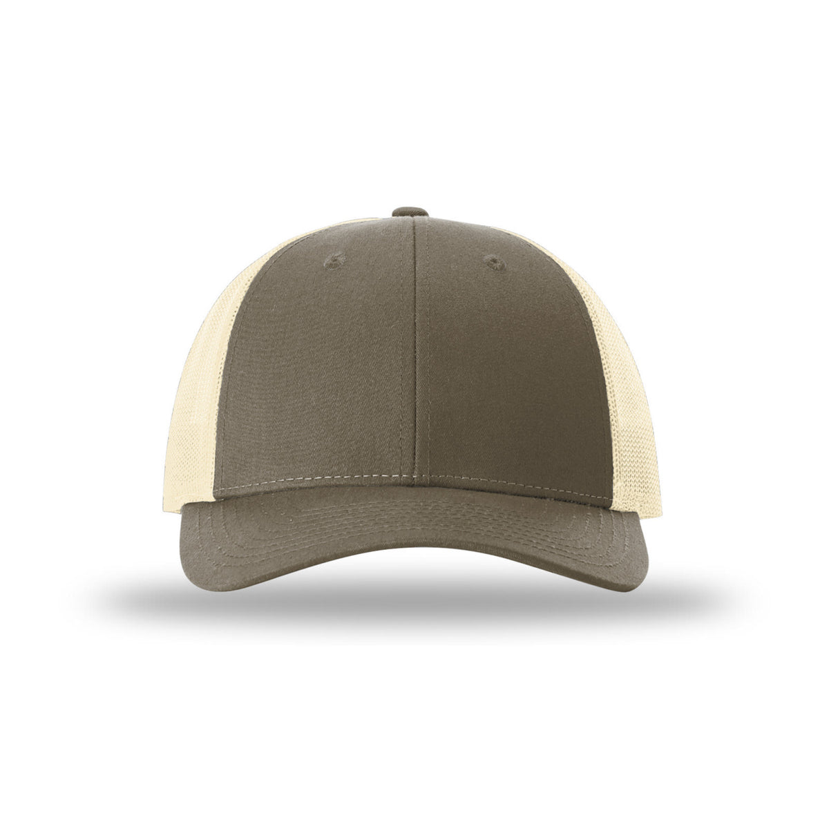 Richardson 115 Low Pro Trucker hat, Chocolate Chip/Birch, front view