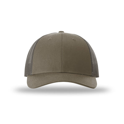 Richardson 115 Low Pro Trucker hat, Chocolate Chip/Grey Brown, front view