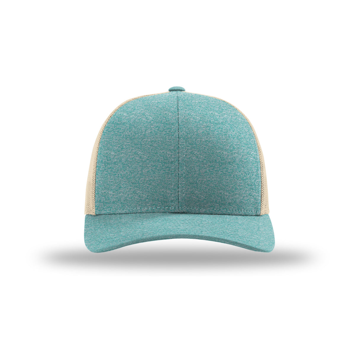 Richardson 115CH Low Pro Heather Trucker hat, Green Teal Heather/Birch, front view