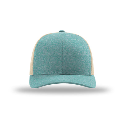 Richardson 115CH Low Pro Heather Trucker hat, Green Teal Heather/Birch, front view