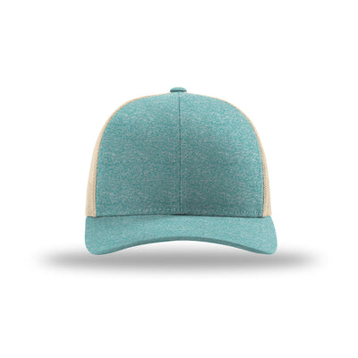 Richardson 115CH Low Pro Heather Trucker hat, Green Teal Heather/Birch, front view