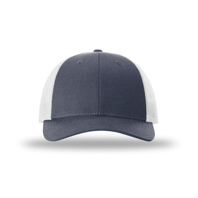 Richardson 115 Low Pro Trucker hat, Heather Navy/Light Grey, front view
