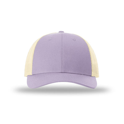 Richardson 115 Low Pro Trucker hat, Lilac/Birch, front view