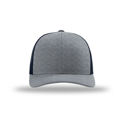 Richardson 115CH Low Pro Heather Trucker hat, Navy Heather/Navy, front view
