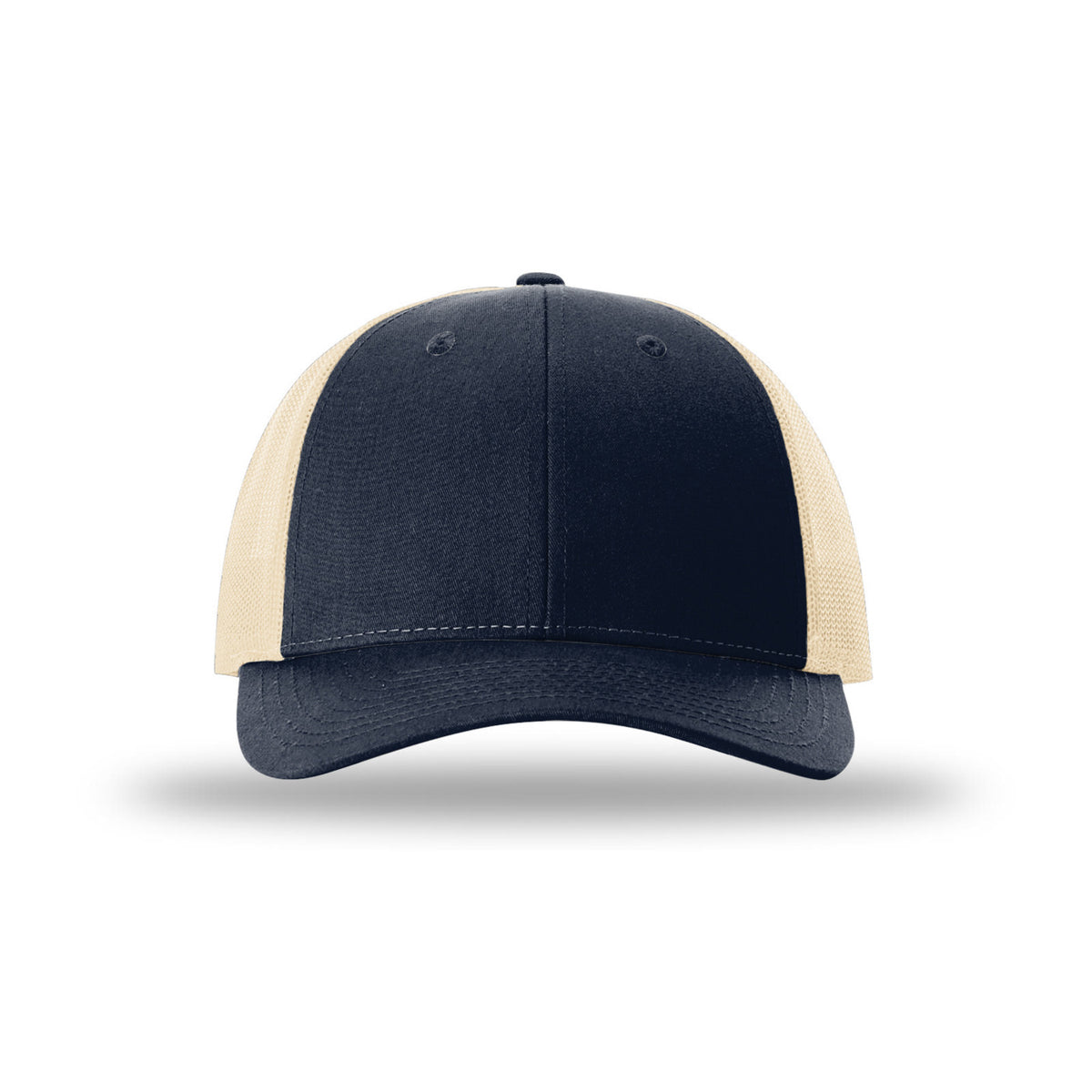 Richardson 115 Low Pro Trucker hat, Navy/Khaki, front view