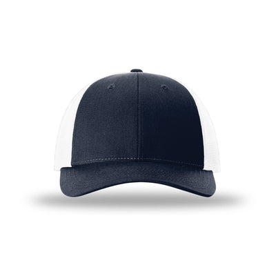 Richardson 115 Low Pro Trucker hat, Navy/White, front view