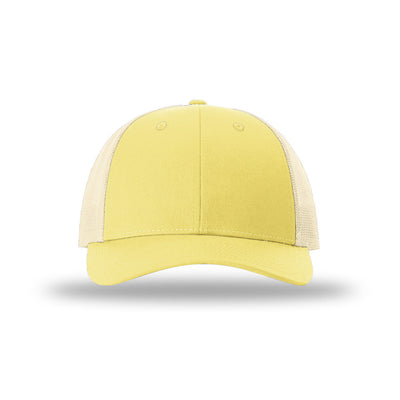 Richardson 115 Low Pro Trucker hat, Pale Banana/Birch, front view