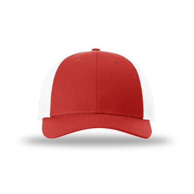 Richardson 115 Low Pro Trucker hat, Red/White, front view