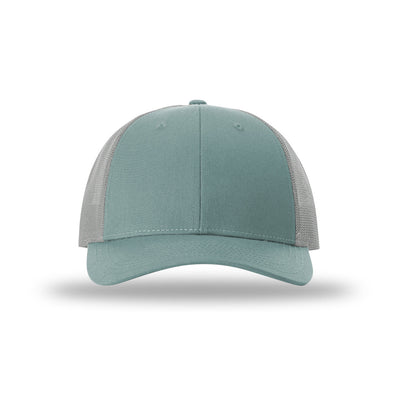 Richardson 115 Low Pro Trucker hat, Smoke Blue/Aluminum, front view