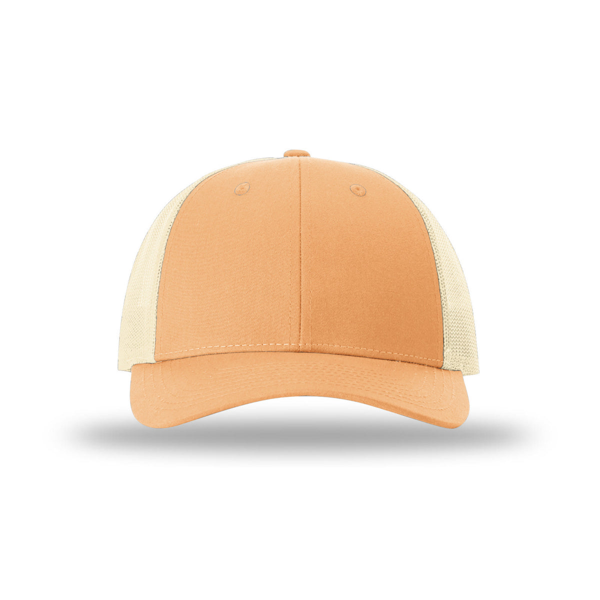 Richardson 115 Low Pro Trucker hat, Sunkissed Peach/Birch, front view