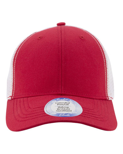 Infinity Her Charlie ponytail trucker hat, Red/White, front view