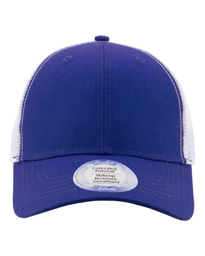 Infinity Her Charlie ponytail trucker hat, Royal/White, front view