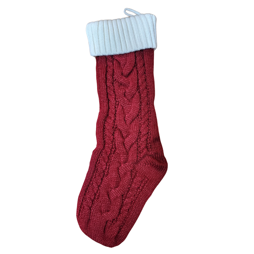 Knit Christmas Stocking with Personalized Leather Patch