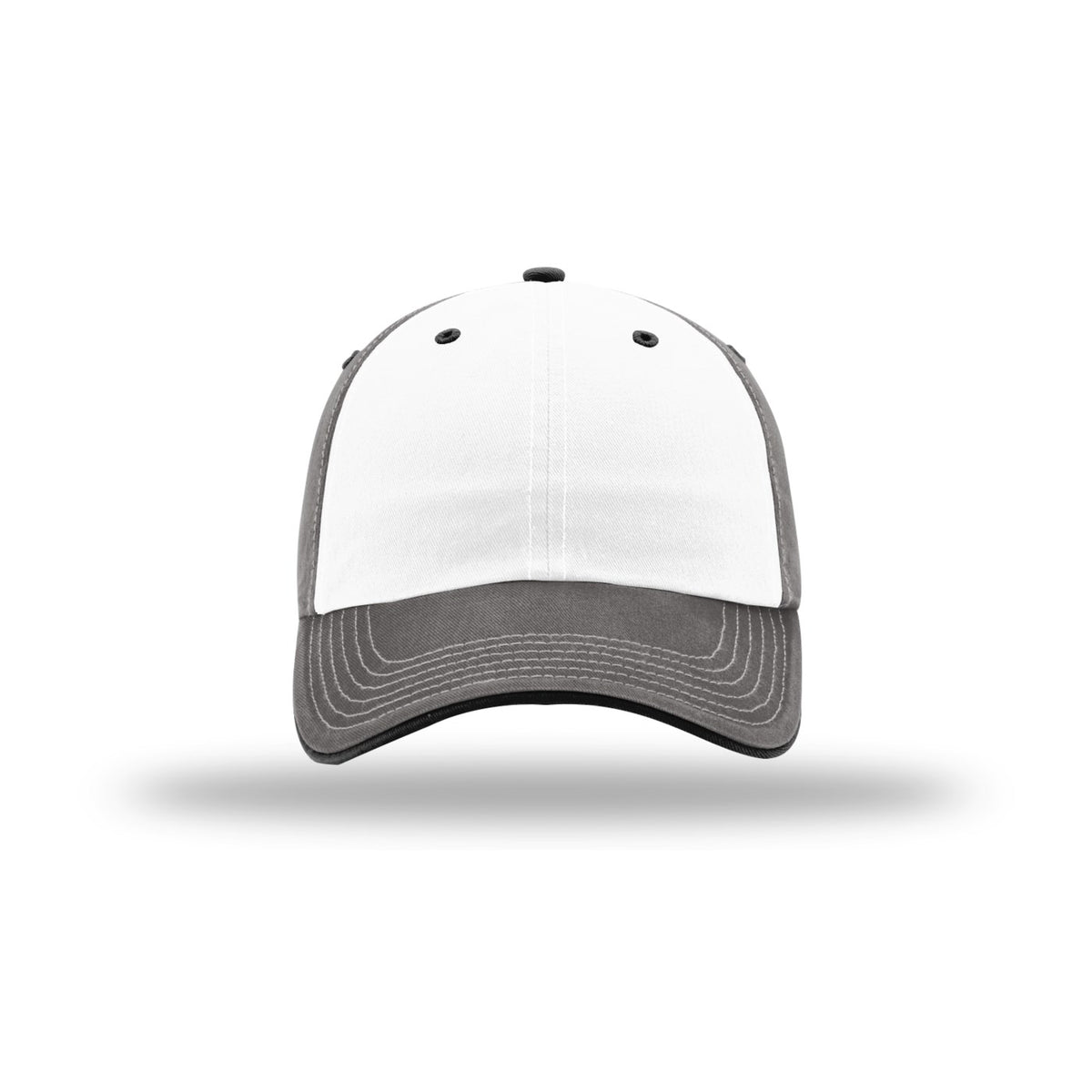 Richardson 322 washed chino trucker hat in White and Charcoal, front view