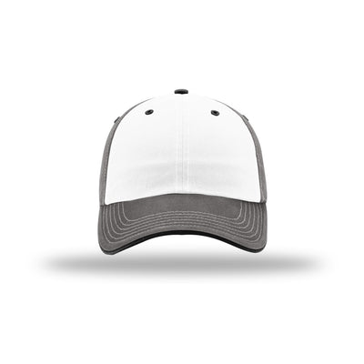 Richardson 322 washed chino trucker hat in White and Charcoal, front view