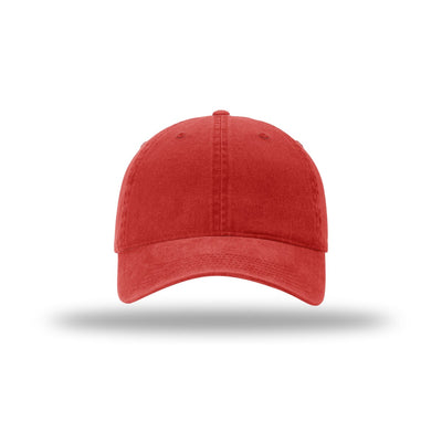 Richardson 324 pigment dyed and washed trucker hat in red, front view
