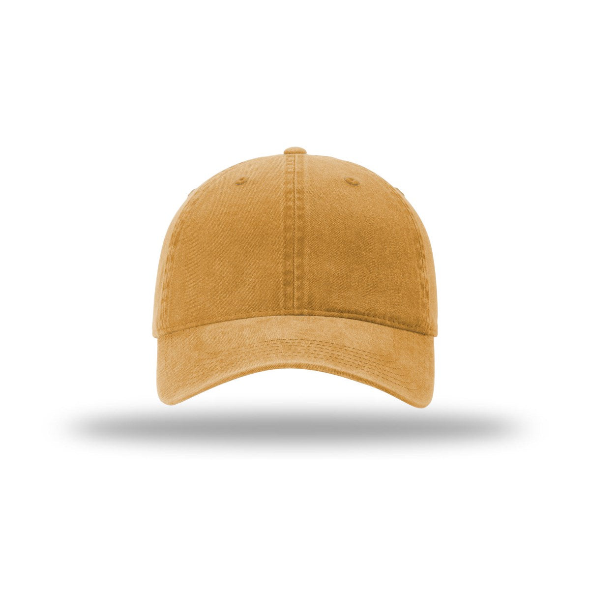 Richardson 324 pigment dyed and washed trucker hat in mustard, front view