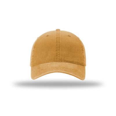 Richardson 324 pigment dyed and washed trucker hat in mustard, front view