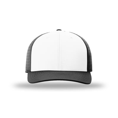 Richardson 632 Laser Perf R-Flex hat, White/Black Alternate, front view