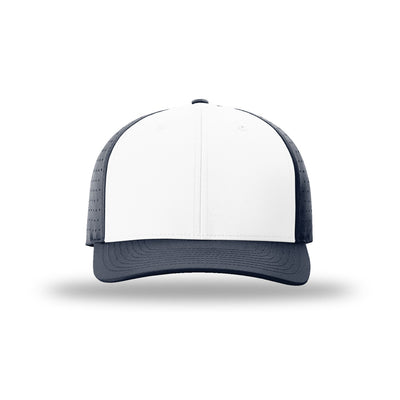 Richardson 632 Laser Perf R-Flex hat, White/Navy Alternate, front view