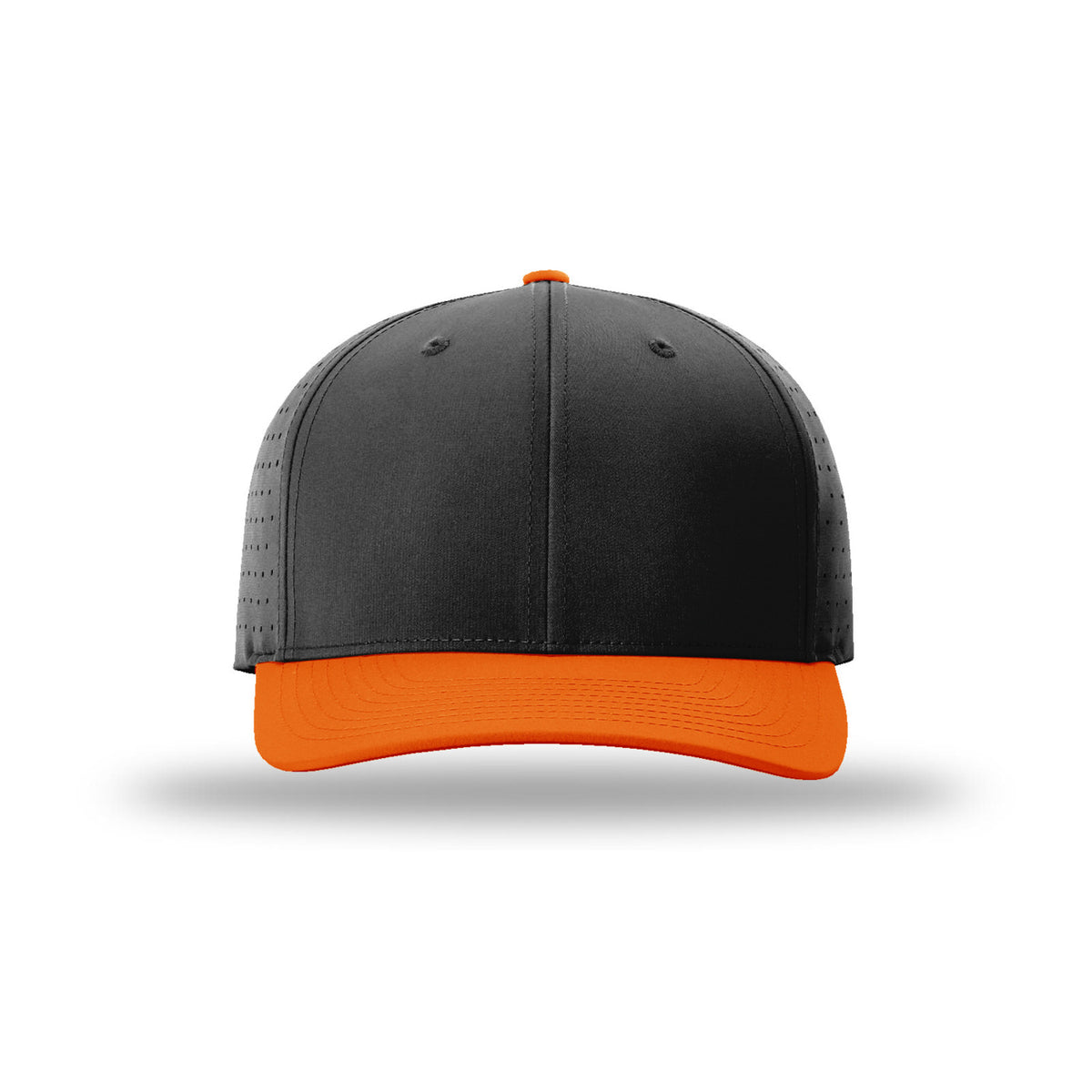 Richardson 632 Laser Perf R-Flex hat, Black/Orange, front view