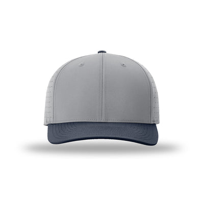 Richardson 632 Laser Perf R-Flex hat, Grey/Navy, front view