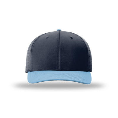 Richardson 632 Laser Perf R-Flex hat, Navy/Columbia Blue, front view